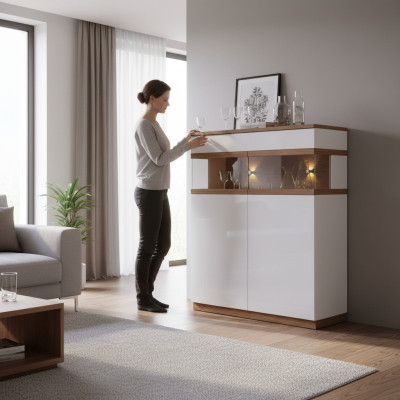 Vetrina di vetro di lusso in legno, armadio da designer, vetrine, scaffali, armadi, mobili.