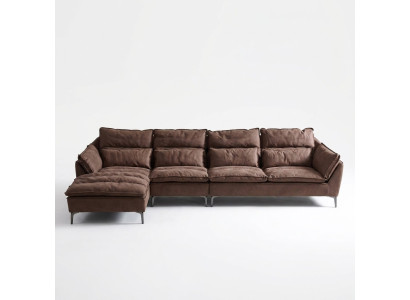Soggiorno Design Angolo Tessuto Pelle Marrone Divano di Lusso Sofa Imbottitura a L-Forma Nuovo