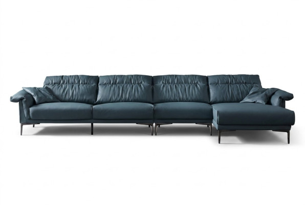 Soggiorno a L moderno ed elegante, design divano a forma di L, imbottitura.