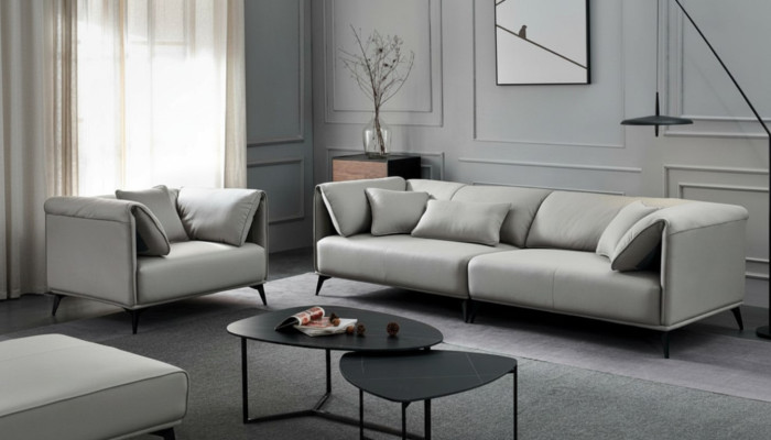 Divano per soggiorno a 4 posti in tessuto grigio design XXL.