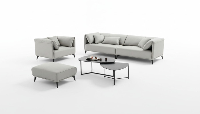 Divano per soggiorno a 4 posti in tessuto grigio design XXL.