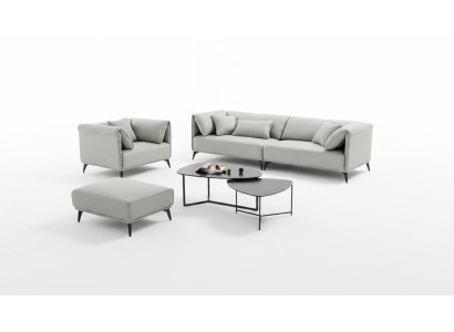 Divano per soggiorno a 4 posti in tessuto grigio design XXL.