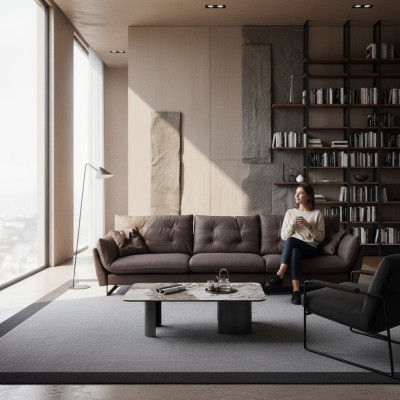 Divano 4 posti in similpelle di lusso con grandi cuscini da 260 cm, mobili di design.