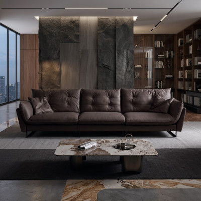 Divano 4 posti in similpelle di lusso con grandi cuscini da 260 cm, mobili di design.