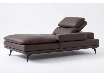 Salotto Salone Mobili Design Moderno Divano in Pelle Marrone Chaise Longue