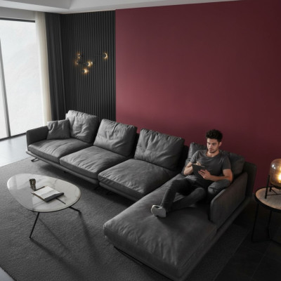 Mobili italiani per soggiorno in stile soft, divani design angolari a L.