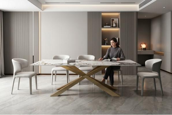 Design tavoli da pranzo per sala da pranzo 180x90cm, tavolo in acciaio inossidabile x gambe.