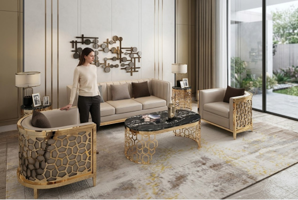Design divani imbottiti in pelle relax moderni NUOVI Beige Set di sedili 3+1+1 place