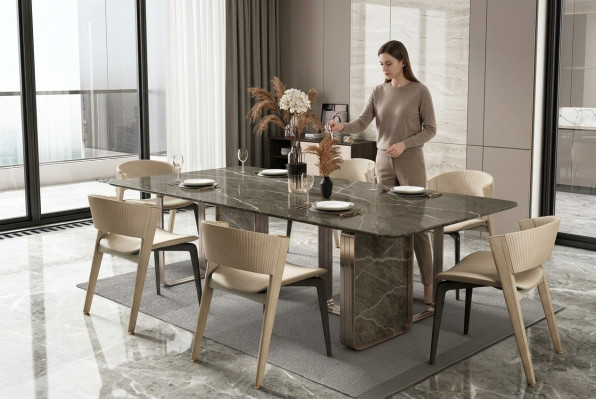 Tavolo da pranzo Sala da pranzo Moderno Tavoli da cucina in acciaio inossidabile Tavolo di design in metallo Soggiorno
