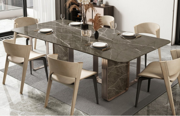 Tavolo da pranzo Sala da pranzo Moderno Tavoli da cucina in acciaio inossidabile Tavolo di design in metallo Soggiorno