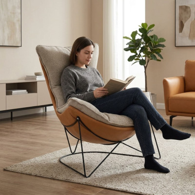 Divano imbottito in tessuto design, poltrona girevole moderna per relax.