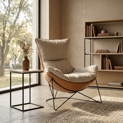 Divano imbottito in tessuto design, poltrona girevole moderna per relax.