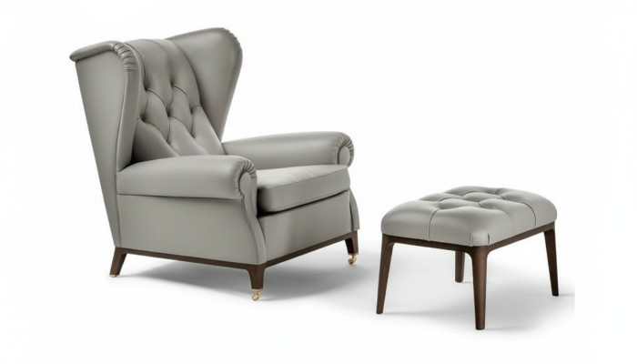 Set moderno di guarnizioni per poltrone relax per la TV 2 pezzi. Poltrona poggiapiedi laterale.