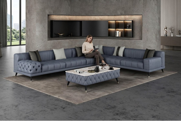 Divano angolare a L per soggiorno in pelle di design nuovo.