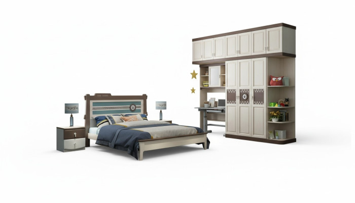 Camera da letto Set completo Letto Comodino Comò 6 pezzi Design Mobili in legno Set