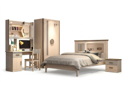 Camera dei bambini Camera da giovani Set Letto Armadio Comodino Scrivania 4 pezzi