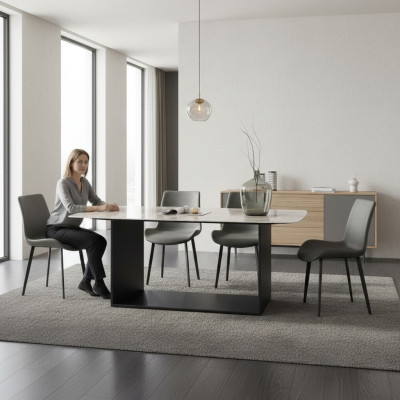 Tavolo da pranzo moderno in acciaio inossidabile per sala da pranzo, soggiorno, cucina. Tavoli di design in metallo.