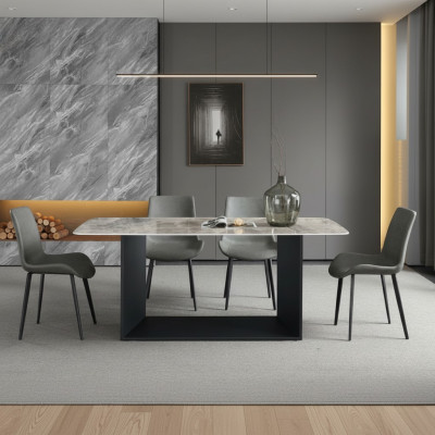 Tavolo da pranzo moderno in acciaio inossidabile per sala da pranzo, soggiorno, cucina. Tavoli di design in metallo.