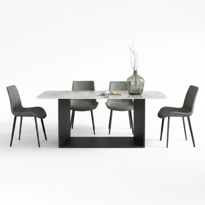 Tavolo da pranzo moderno in acciaio inossidabile per sala da pranzo, soggiorno, cucina. Tavoli di design in metallo.