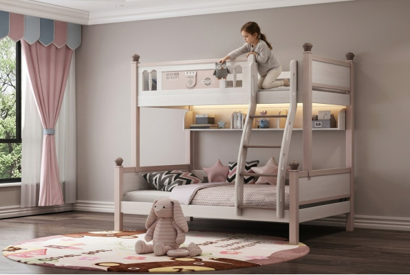 Letto a castello a due piani Lucido Naturale Letto a castello Letto a soppalco Letto per bambini Piano Letti Letto