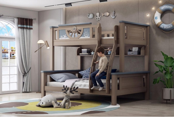 Letto a castello per bambini e ragazzi, mobili da camera in legno a due piani, letto a soppalco, letti doppi