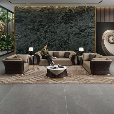 Salotto 3+2+1 posti Design Divani imbottiti in pelle Relax Moderni Nuovi Marrone