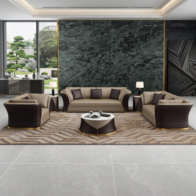 Salotto 3+2+1 posti Design Divani imbottiti in pelle Relax Moderni Nuovi Marrone