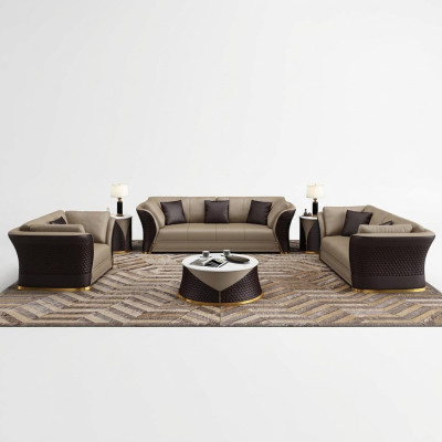 Salotto 3+2+1 posti Design Divani imbottiti in pelle Relax Moderni Nuovi Marrone