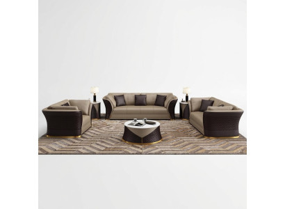 Salotto 3+2+1 posti Design Divani imbottiti in pelle Relax Moderni Nuovi Marrone
