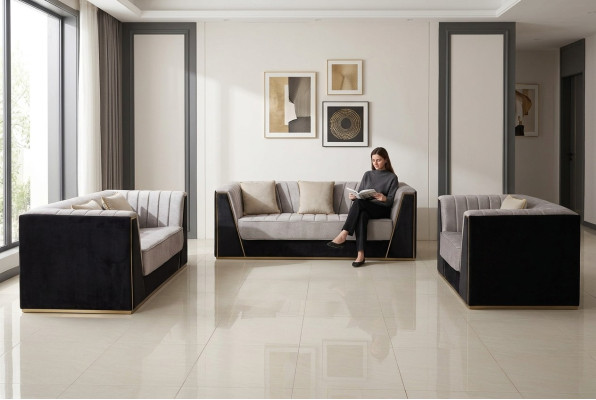 Divani design imbottiti Sofà moderno di lusso elegante Salotto 3 posti + 2 posti + 1 posto