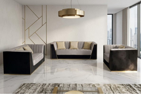 Divani design imbottiti Sofà moderno di lusso elegante Salotto 3 posti + 2 posti + 1 posto