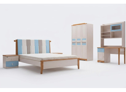 Vero letto in legno scrivania armadio Nuovo set completo di 5 pezzi Camera da letto in legno