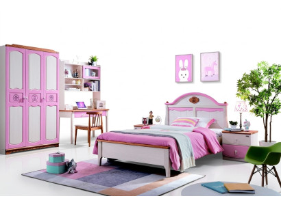 Modern armadio comò tavolo legno 5 pezzi. Set camera da letto giovanile per bambini.