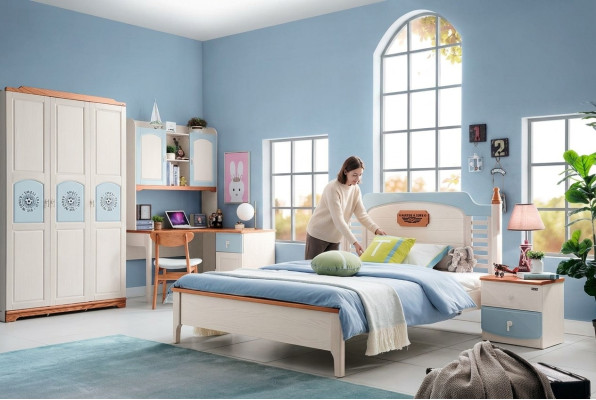 Camera da letto set 5 pezzi. Letto 2 comodini Scrivania Letto bambino Mobili in legno massiccio