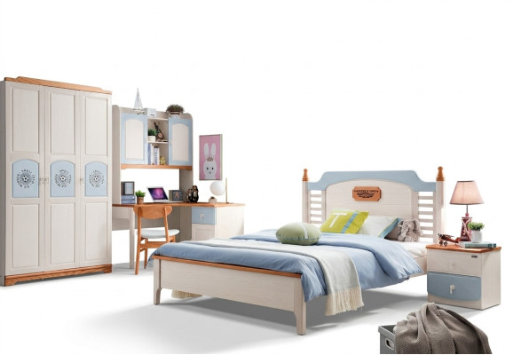 Camera da letto set 5 pezzi. Letto 2 comodini Scrivania Letto bambino Mobili in legno massiccio
