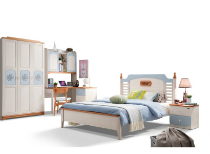 Camera da letto set 5 pezzi. Letto 2 comodini Scrivania Letto bambino Mobili in legno massiccio