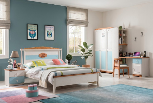 Set camera da letto per ragazzi completo, letto armadio comò 5 pezzi in legno massello