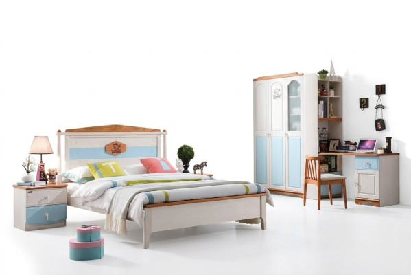 Set camera da letto per ragazzi completo, letto armadio comò 5 pezzi in legno massello