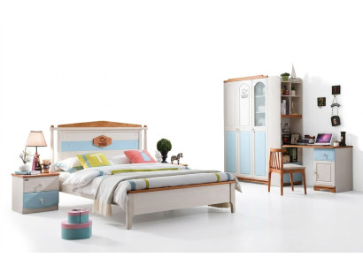Set camera da letto per ragazzi completo, letto armadio comò 5 pezzi in legno massello