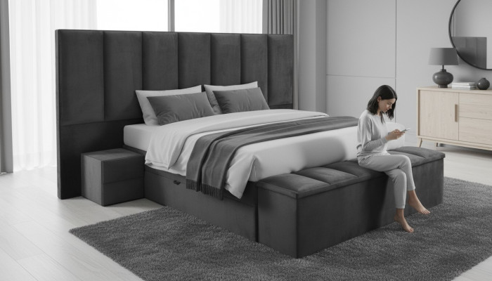 Boxspring Hotel Materasso Camera da letto Tessuto Design Letto Letti matrimoniali
