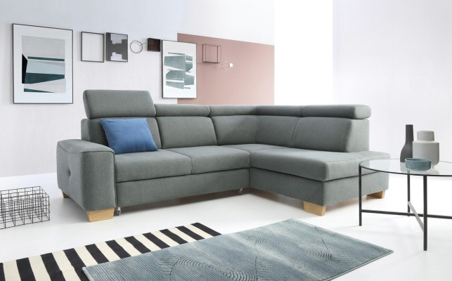Moderno divano ad angolo imbottito in tessuto, divano letto, ordinazione imbottito