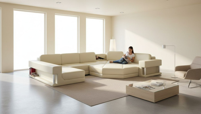 Divano ad angolo a forma di U Divano Composizione per abitazione Divano Moderno Design Divano Tessuto Pelle