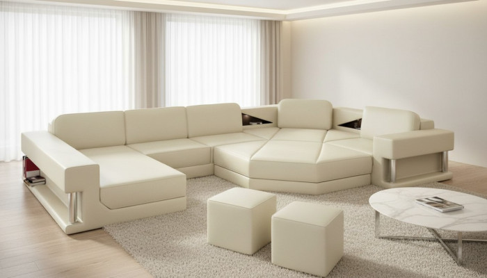 Divano ad angolo a forma di U Divano Composizione per abitazione Divano Moderno Design Divano Tessuto Pelle