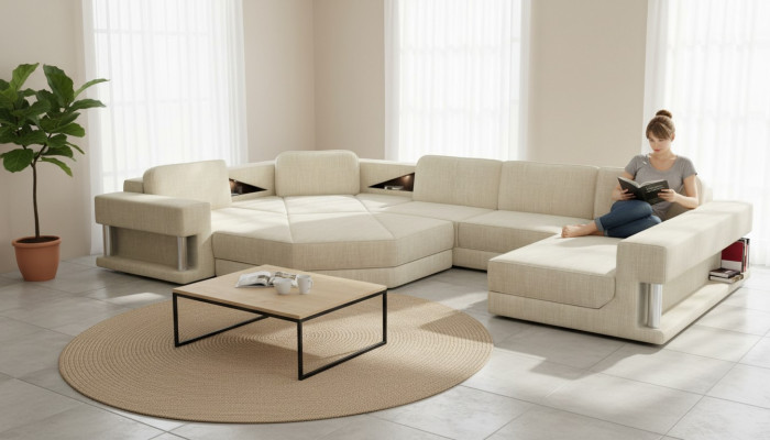 Divano a forma di U Design Divano in tessuto moderno Nuovi divani da salotto Sofà angolare