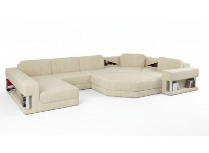 Divano d'angolo design in stoffa, divani moderni a forma di U, soggiorno con angolo imbottito, mobili nuovi.