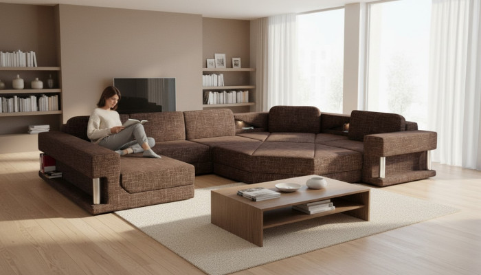 Divano a L design con funzione letto in tessuto divano letto in pelle e stoffa nuovo