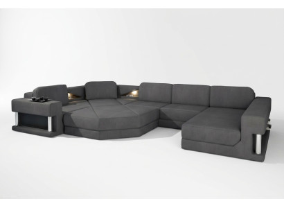 Divano design imbottito in tessuto moderno con funzione letto a forma di L, divano a forma di u in tessuto.