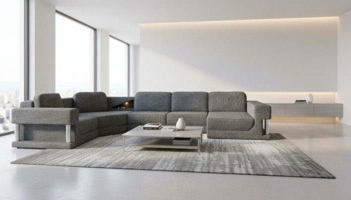 Divano ad angolo a forma di U con funzione letto, divano letto nuovo, divano multiuso con funzione letto.