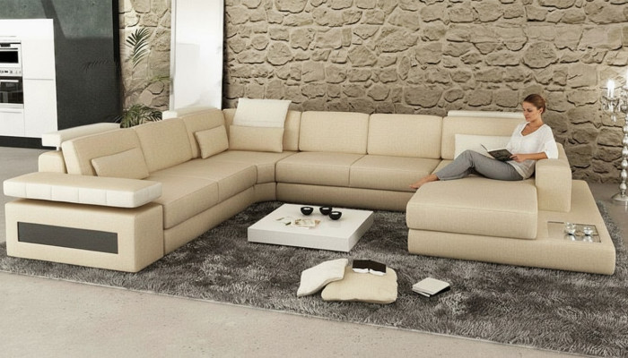 Divano di design a forma di U Divano ad angolo Divano imbottito in pelle Nuovo soggiorno