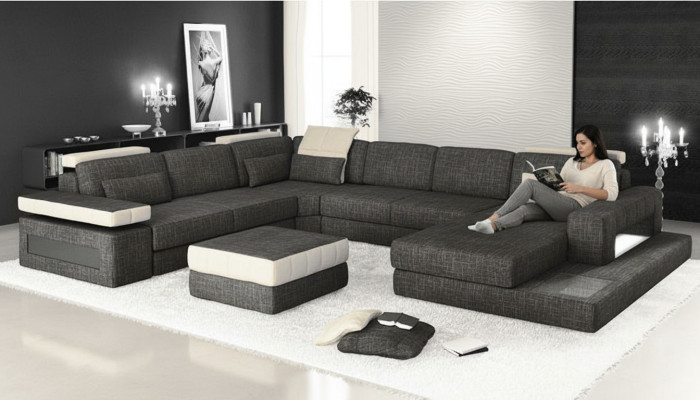 Divano angolare Design Tessuto Imbottito Nuovo Salotto ad angolo a forma di U con funzione letto Tessuto